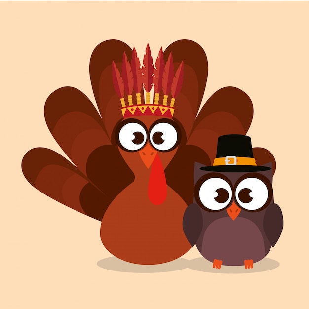 Free vector happy thanks giving with turkey