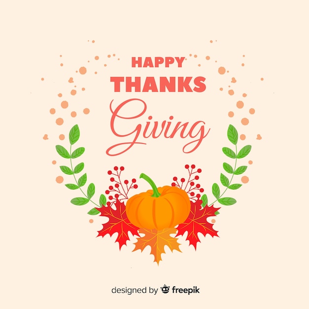 Happy thanksgiving background with leaves and flowers frame