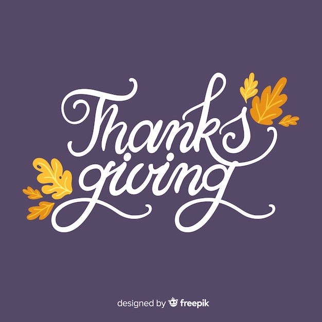 Бесплатное векторное изображение Счастливый благодарения фон с надписью и листьев