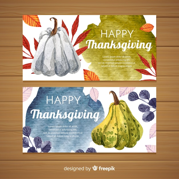Happy thanksgiving banner set in flat design