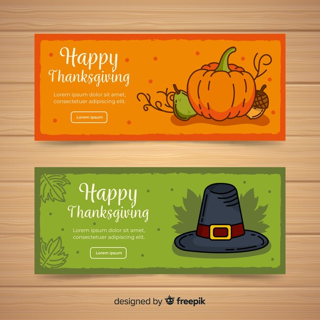 Счастливый баннер благодарения, установленный с pumplkin и hat