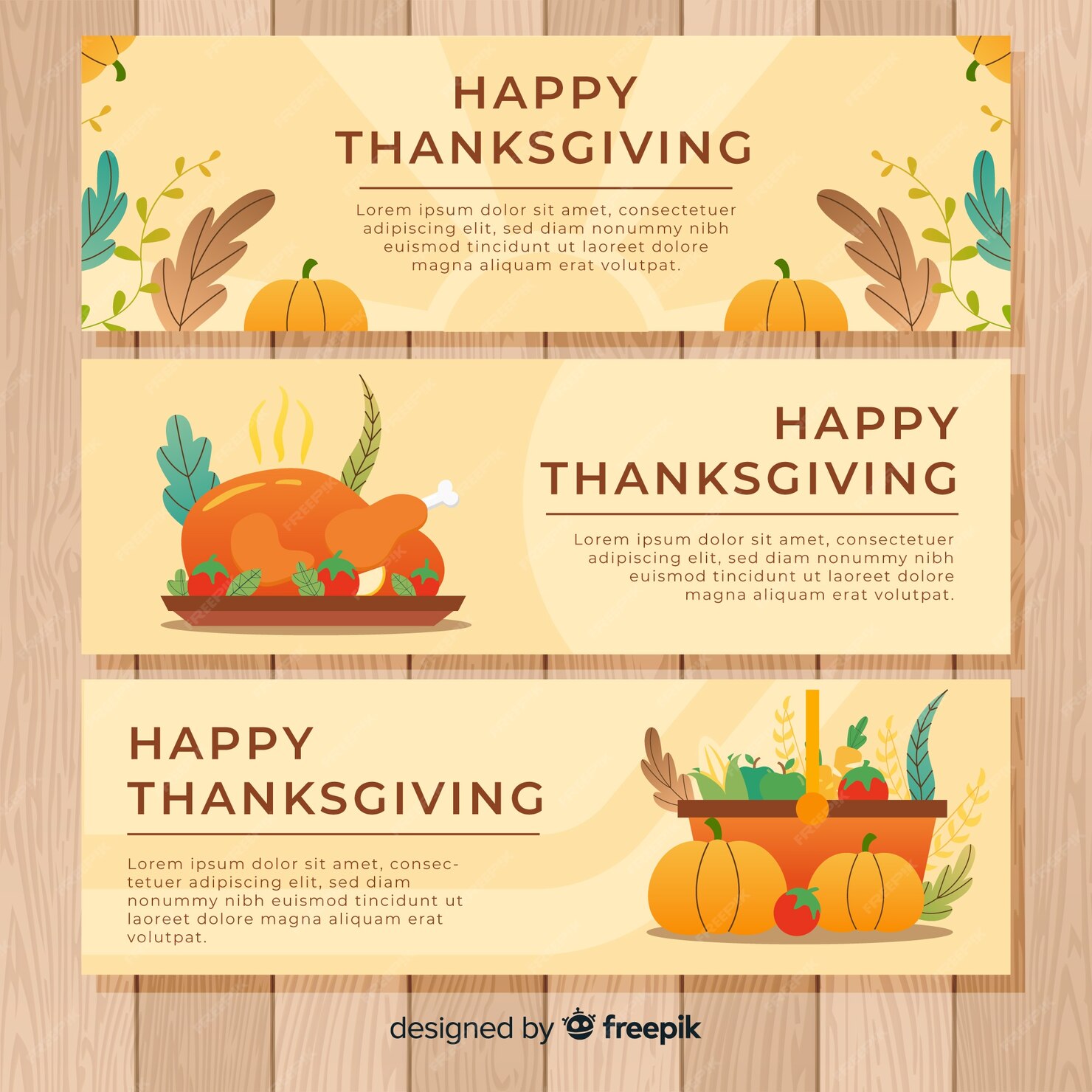 Free Vector | Happy thanksgiving day banner set