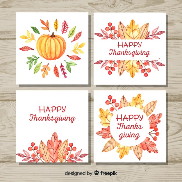 Happy thanksgiving day card collection in watercolor style