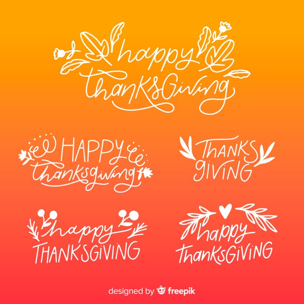 Happy thanksgiving gradient lettering badges collection