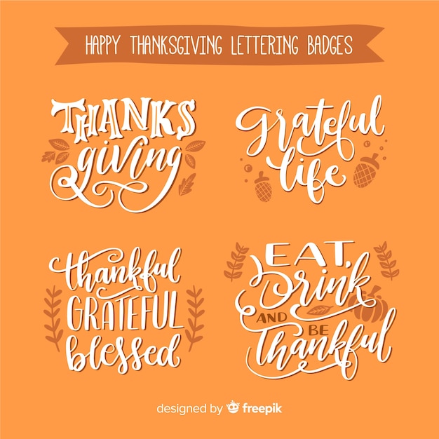 Happy thanksgiving lettering badges collection Free Vector