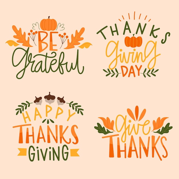 Happy thanksgiving lettering badges collection