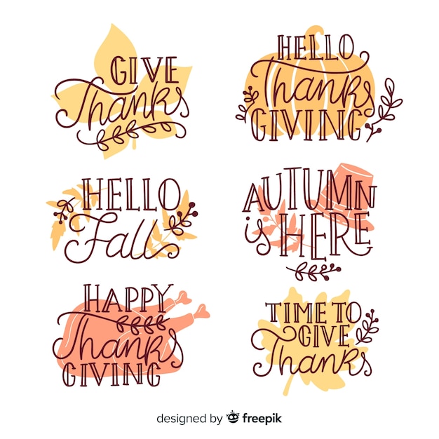 Free vector happy thanksgiving lettering collection