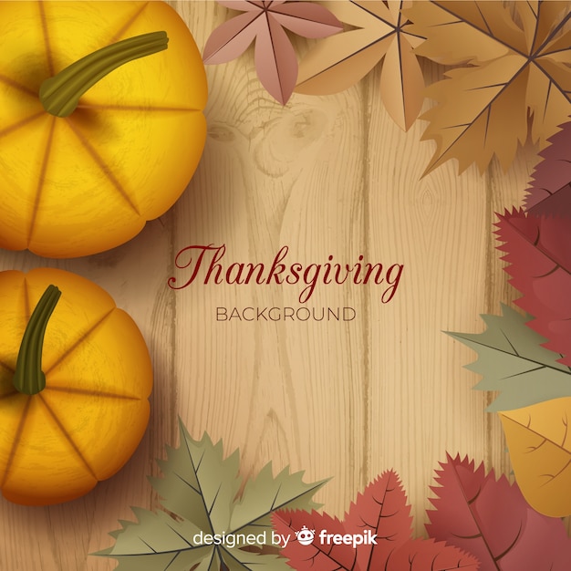 Free vector happy thanksgiving realistic background with leaves and pumpkins