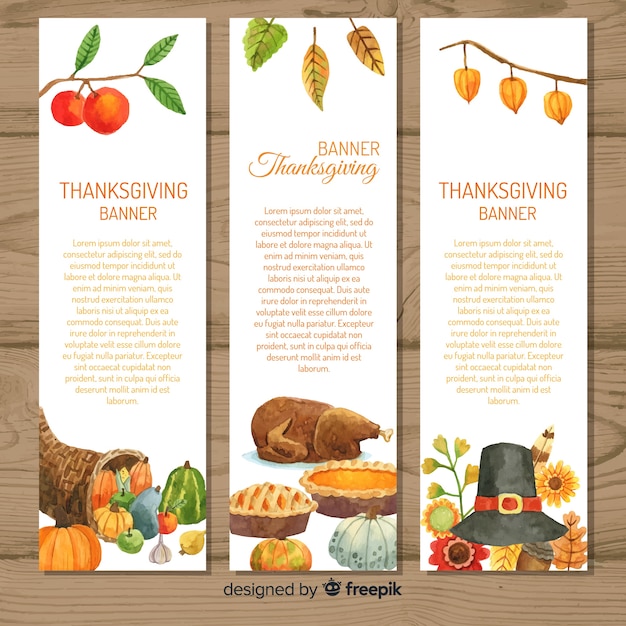 Happy thanksgiving watercolor banner set