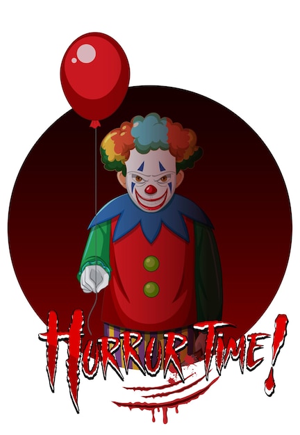 Vettore gratuito distintivo happy time con clown inquietante