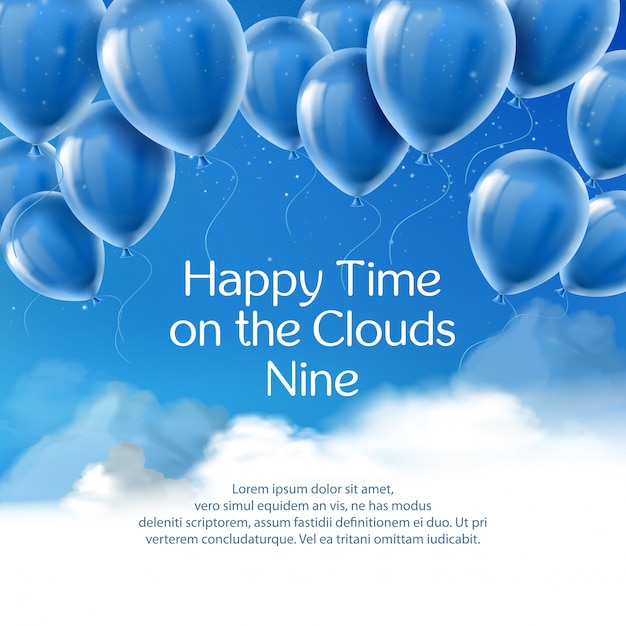 Vettore gratuito tempo felice sulle nuvole nove, banner con citazione positiva.