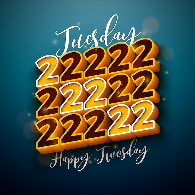 Happy Twosday Иллюстрация с буквой вторника и номером 3d 22222 на синем фоне YDark