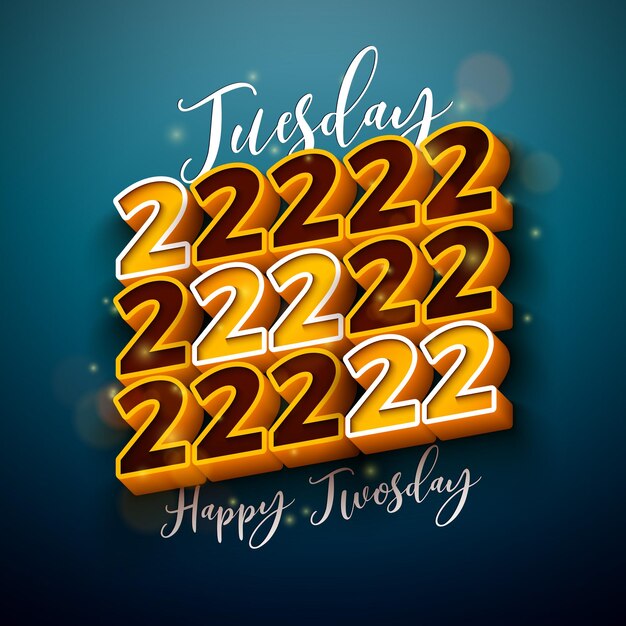 Happy Twosday Illustration with Tuesday Letter and 3d 22222 Number on YDark Blue Background