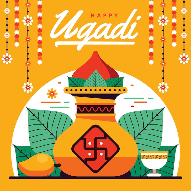 Happy ugadi celebration flat design