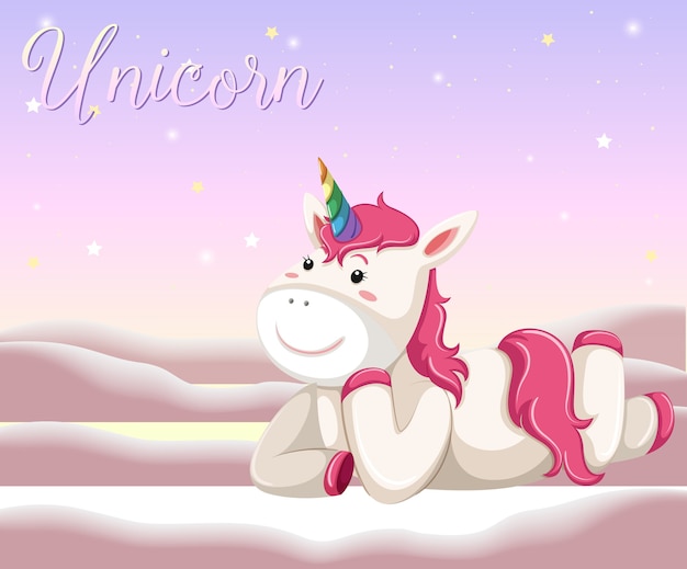 Happy unicorn posa personaggio dei cartoni animati su rosa pastello illustrazione