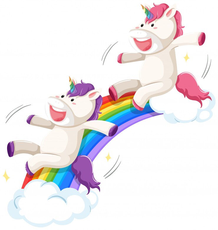 Free Vector happy unicorn on rainbow slide