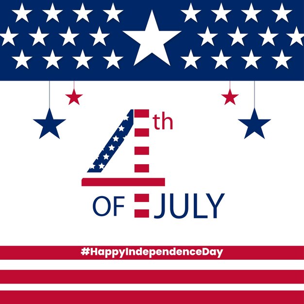 Happy USA Independence Day Blue Red White Background Social Media Design Banner Free Vector