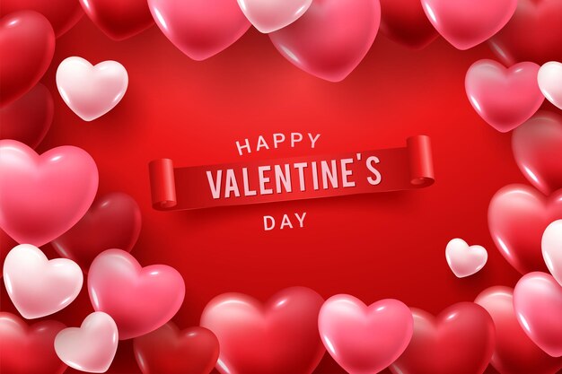 Поздравление с Днем святого Валентина с красными и розовыми сердечками
