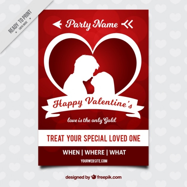 Vettore gratuito felice brochure di san valentino con le coppie silhouette