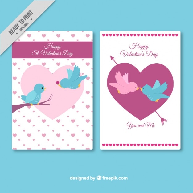 Happy valentine's cards with cute birds