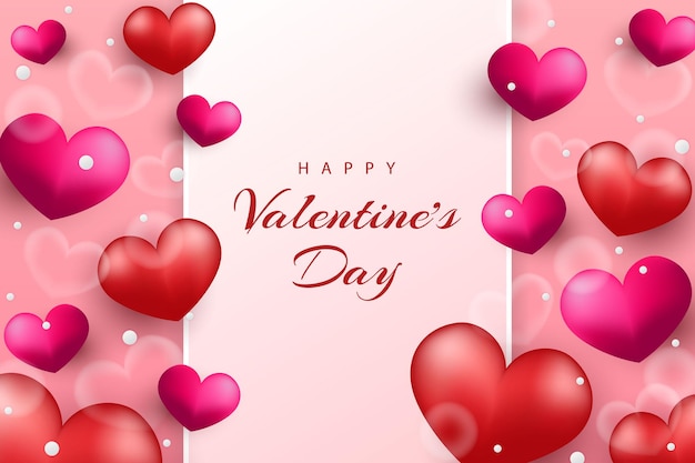 Happy valentine's day background realistic hearts and element Premium Vector