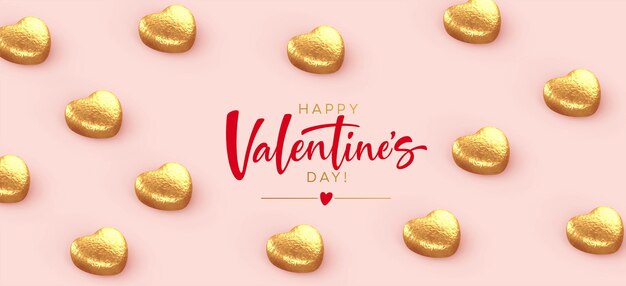 баннер с Днем Святого Валентина, с золотыми конфетами в форме сердца