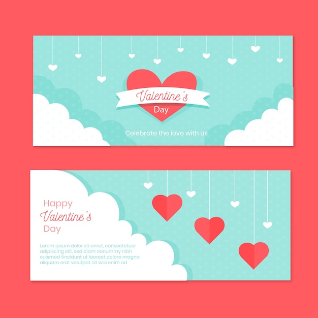 Free vector happy valentine's day banner with hearts in the sky