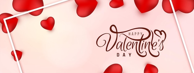 Happy valentine's day banner with red hearts