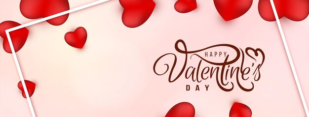 Happy valentine's day banner with red hearts