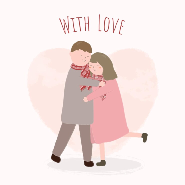 무료 Vector 서로 포옹하는 부부와 함께 해피 발렌타인 축제 개념.