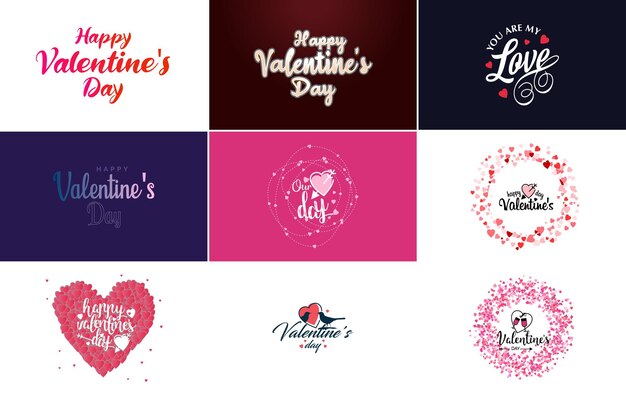 로맨틱한 테마와 빨간색 및 분홍색 색 구성표가 포함된 해피 발렌타인 데이 인사말 카드 템플릿