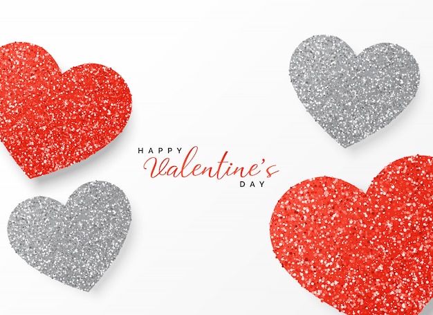 Happy valentine's day greeting template glitter design in red and gray color