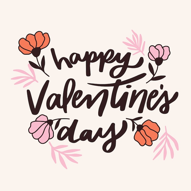 Free vector happy valentine's day lettering with flowers