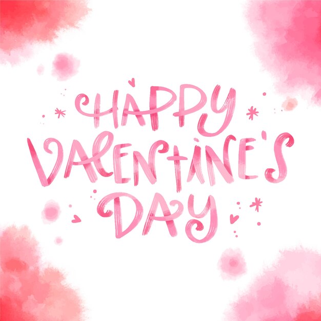Happy valentine's day lettering with watercolor stains