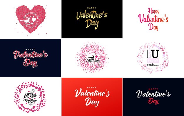 Free vector happy valentine's day typography design with a heartshaped wreath and a gradient color scheme