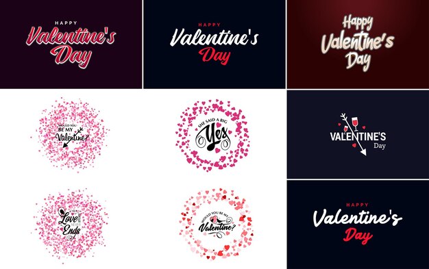 Free vector happy valentine's day typography design with a watercolor texture and a heartshaped wreath