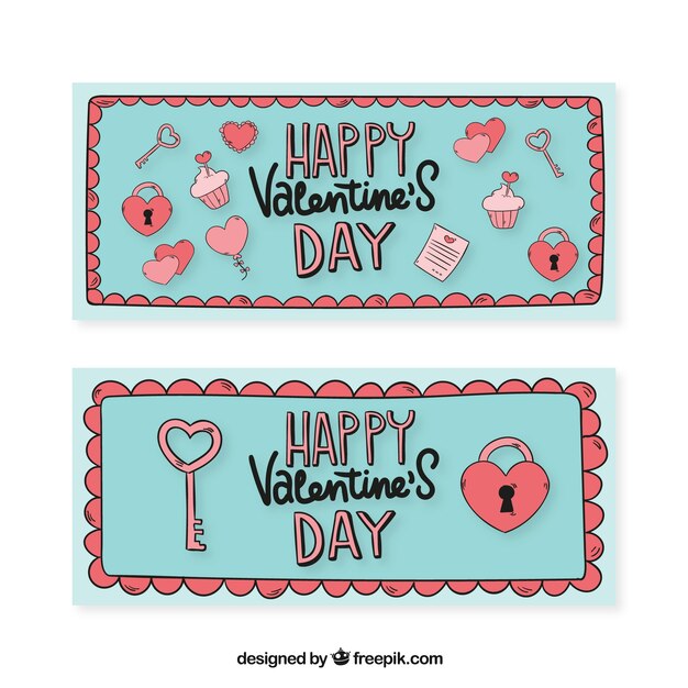 Happy valentine's day with hand-drawn banners
