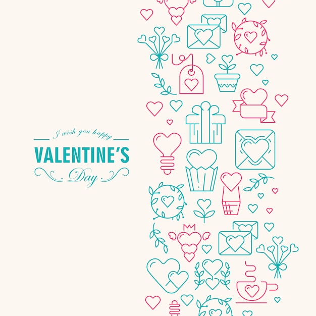 Happy valentines card con molti simboli illustrazione