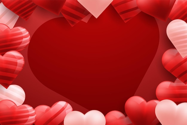 Free vector happy valentines day banner with 3d red heart balloons