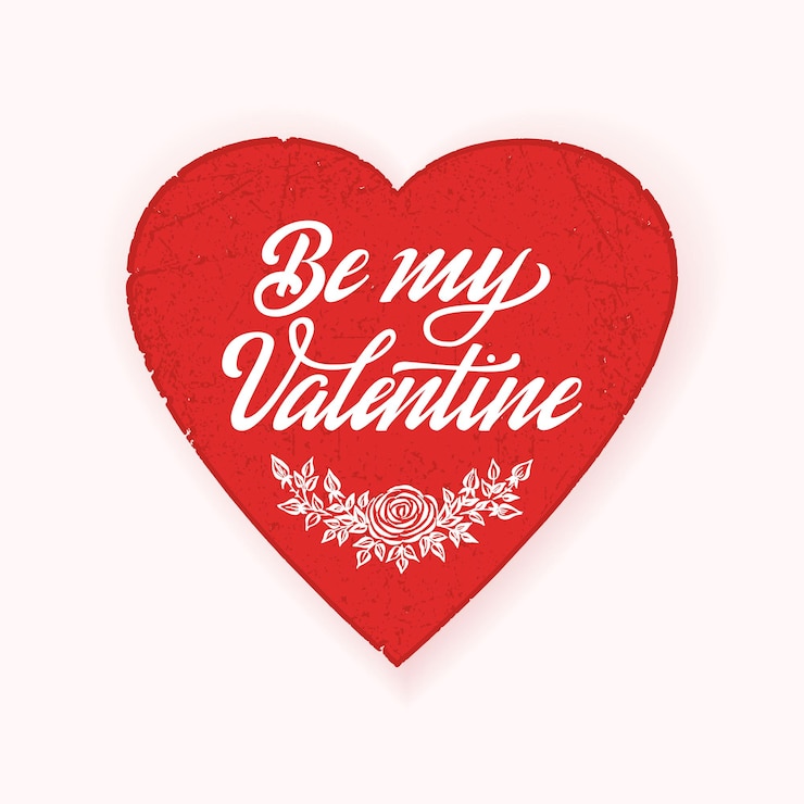Free Vector happy valentines day card with big red heart and elegant handwritten text be my valentine.