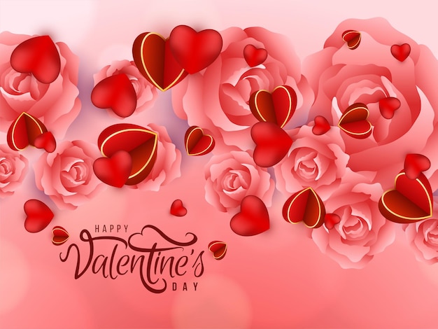 Happy Valentines day celebration background with hearts vector