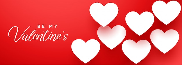 Free vector happy valentines day elegant red banner with white hearts