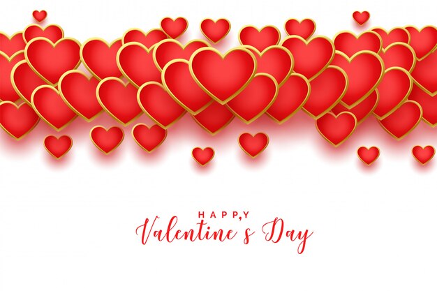 Бесплатное векторное изображение С днем святого валентина золотые красные сердца поздравительная открытка