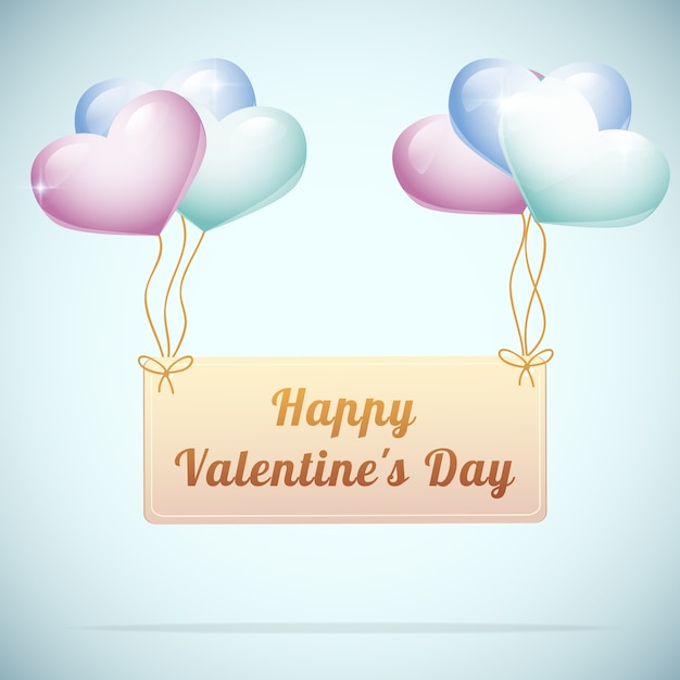 Free vector happy valentines day greeting card with cute heart balloons flat vector illustration