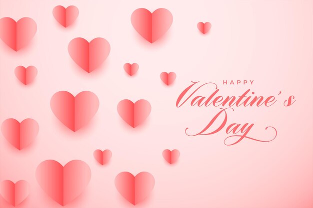 Happy valentines day greeting with paper hearts pattern design