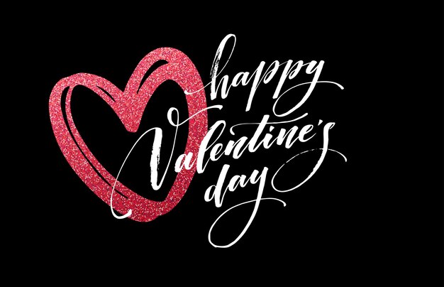 Happy Valentines Day hand lettering, with golden glitter . Vector illustration EPS10