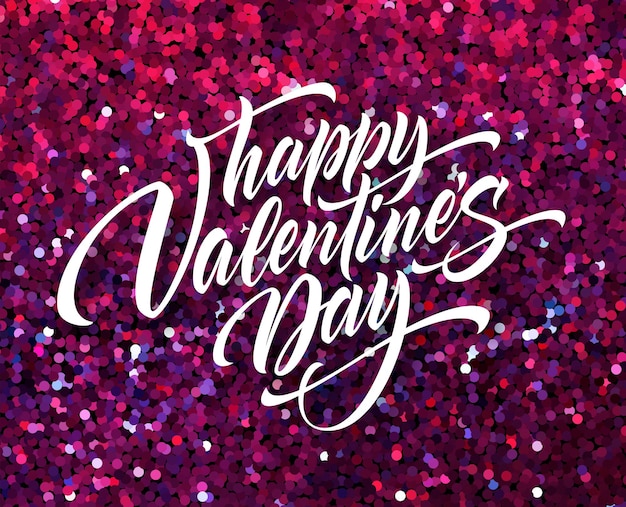 Free vector happy valentines day lettering greeting card on red glitter background. vector illustration eps10