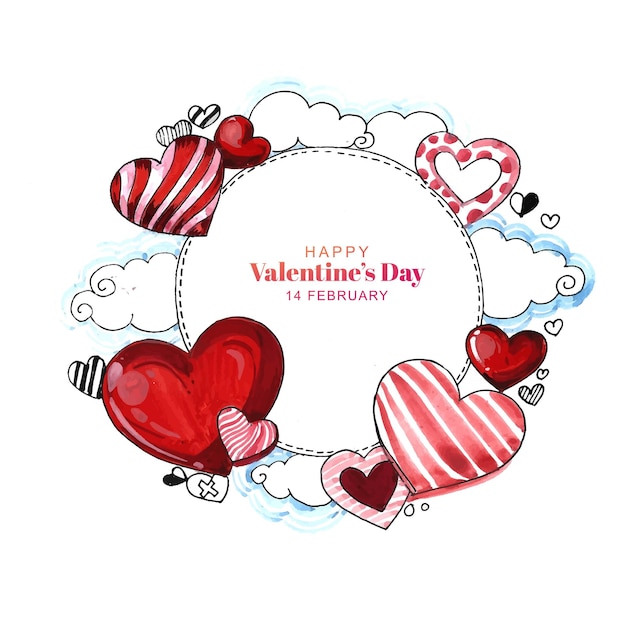Бесплатное векторное изображение С днем святого валентина прекрасное сердце поздравительная открытка фон