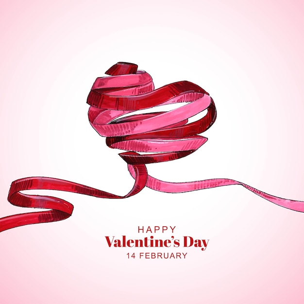 Happy valentines day lovely ribbon heart greeting card background