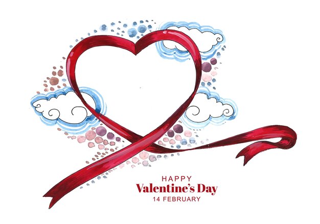 С днем святого валентина прекрасная лента сердце поздравительная открытка фон